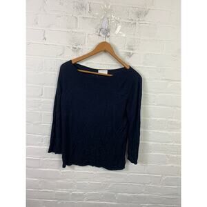 Maison Montagut Women's Bamboo Cashmere Pullover Sweater Long Sleeve Navy SZ M